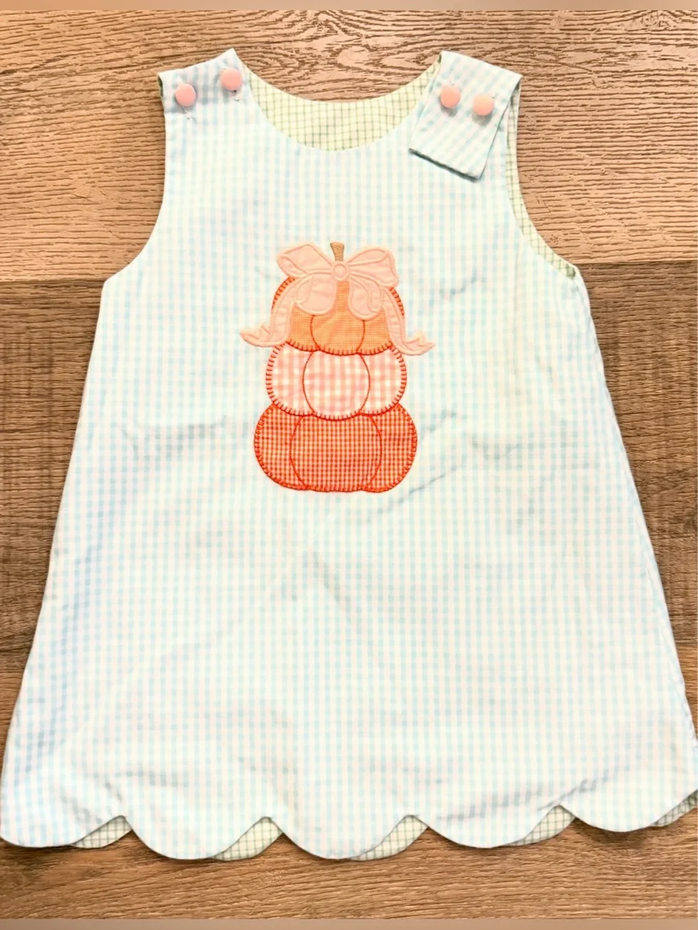Shrimp & Grits Green Gingham Baby Outfit with Red Embroidery